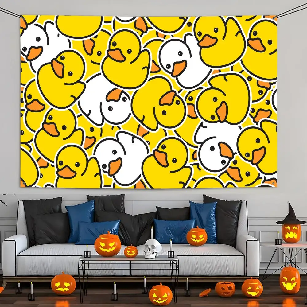 Cartoon Rubber Duck Flags Aesthetic Wall Tapestry Printed Wall Hanging Living Room Party Outdoor Decor