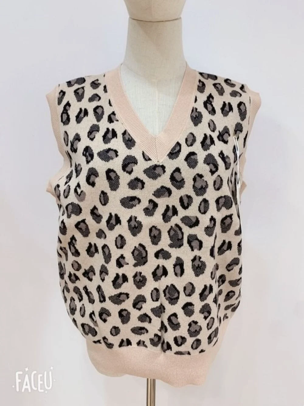 Mulheres colete leopardo colete de malha feminino vintage oversize primavera outono lã camisola coletes poullovers sem mangas feminino inverno