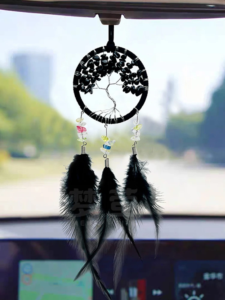 Crystal Wind Chime Dream Catcher Hand Knitting Feather Car Pendant Windbell Hanging Ornaments Window Curtain Pendant Home Decor