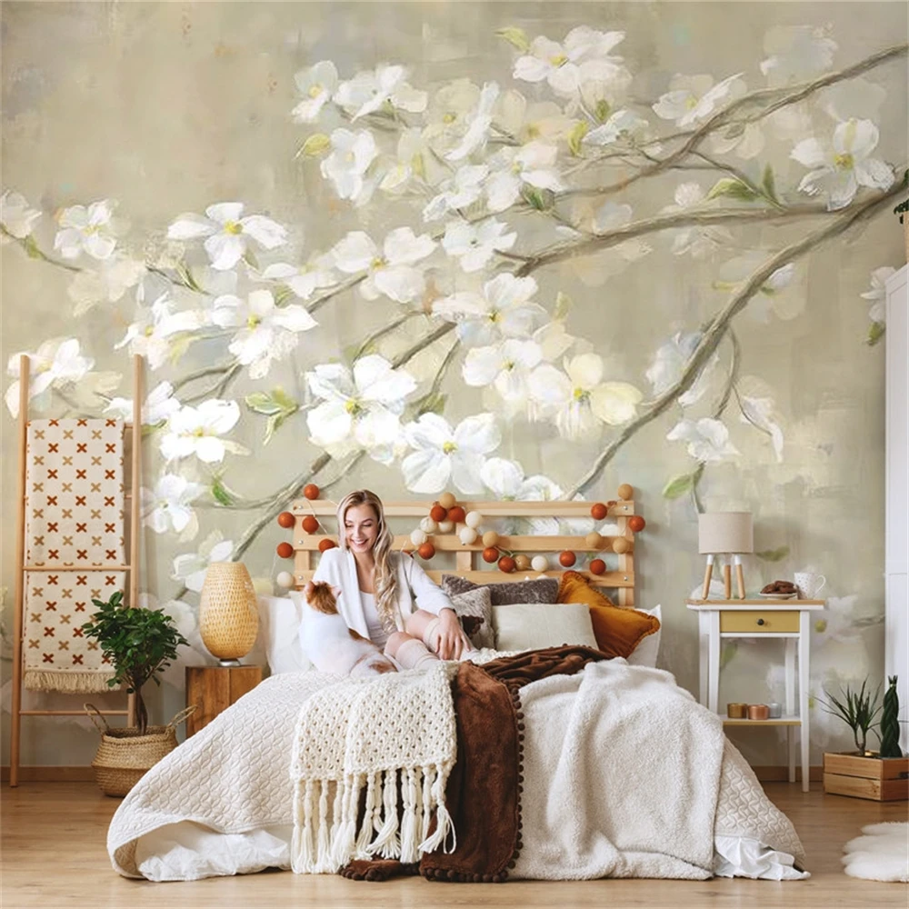 Custom magnolia flower and bird landscape Wallpaper 3D Mural Home Decor Wall Paper for living room home decoration Stickers