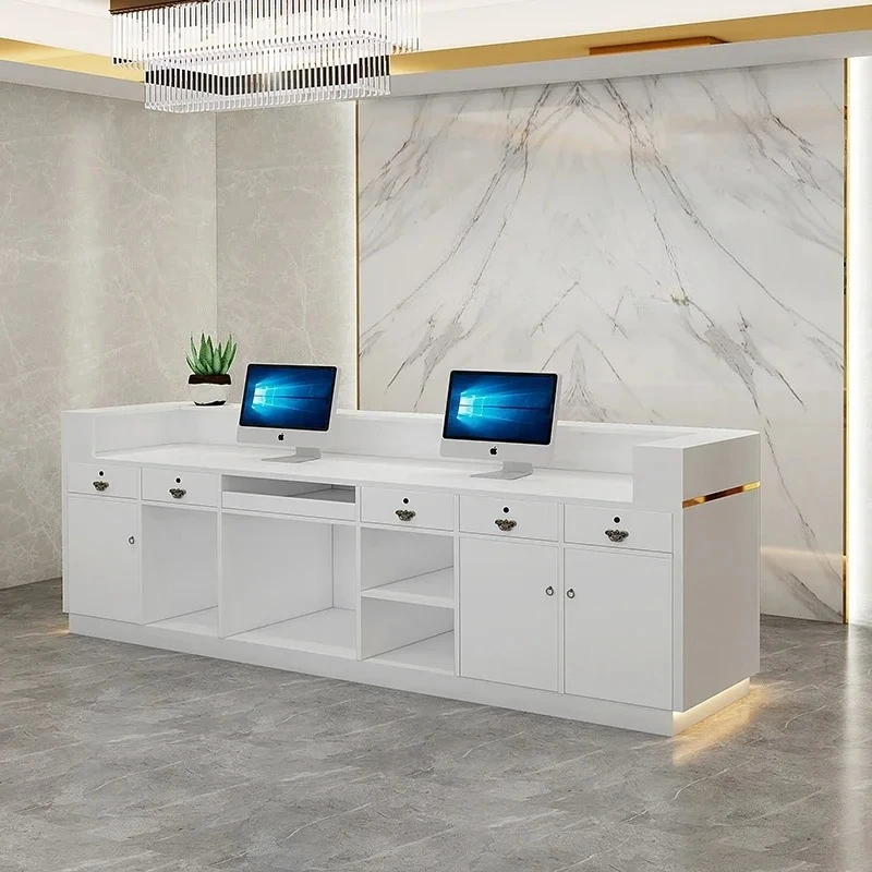 Salon Beauty Reception Center Desks Modern Storage Luxury Counter Shop Counter Worktable NBancone Reception Commercial Furniture 4