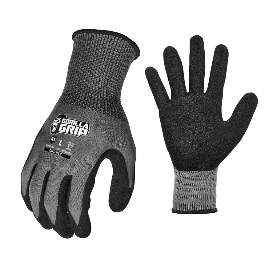Grip A1 Precision Grip, guantes de trabajo resistentes a cortes, guantes de seguridad compatibles con Touschreen, transpirables, recubiertos de nitrilo, gris medio