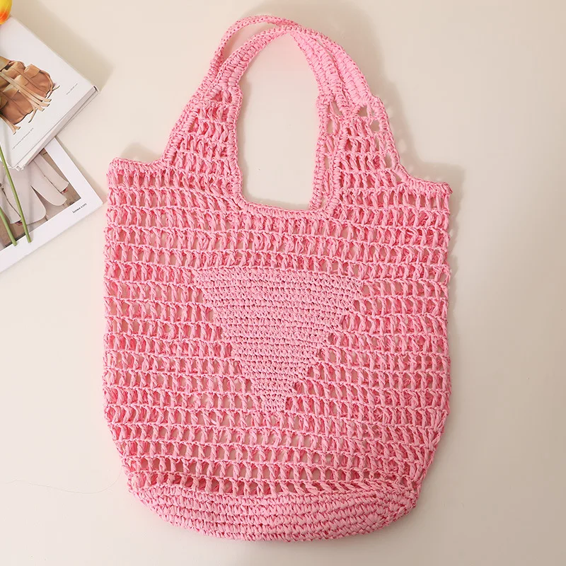 Casual Hollow Straw Women Handbags Designer Paper Woven Shoulder Bags Candy Color Summe Beach Hand Bag Large Tote Purses 2023