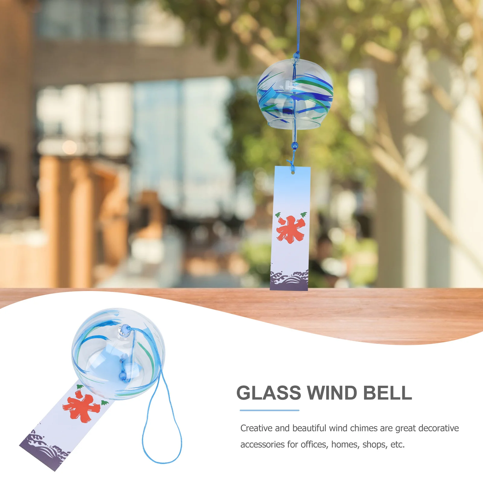 

1Pcs Decorative Wind Bell Glass Wind Chime Hanging Garden Party Ornament Japanese Style Festival Decor Fair-Sounding Bell