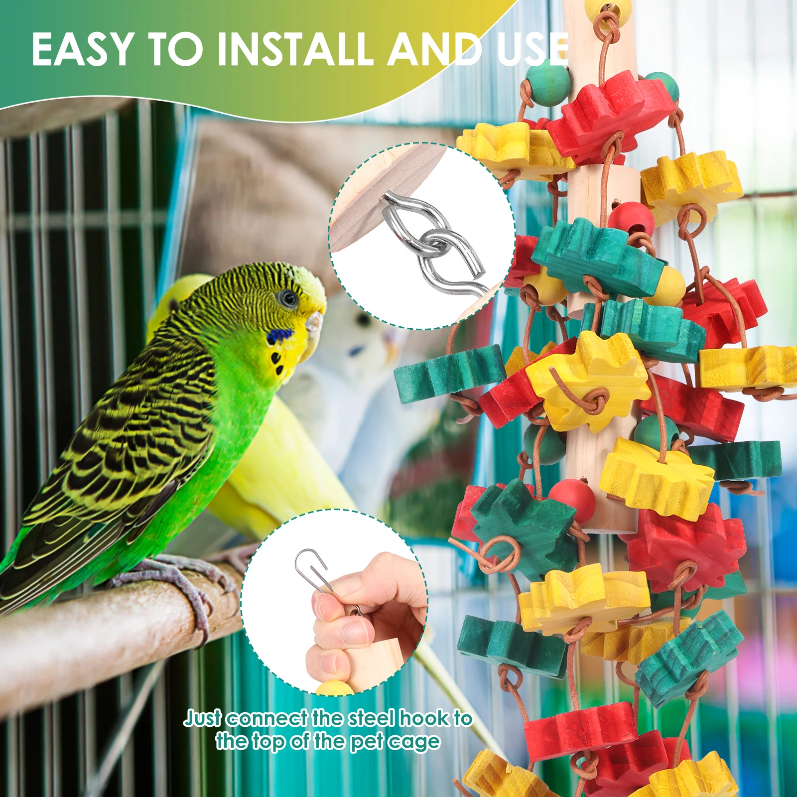 Jouet à mâcher pour perroquet en bois, Cage multicolore pour oiseaux, balançoire suspendue pour morsure, exercice de capacité à mâcher, entraînement pour guacamole, cacatoès