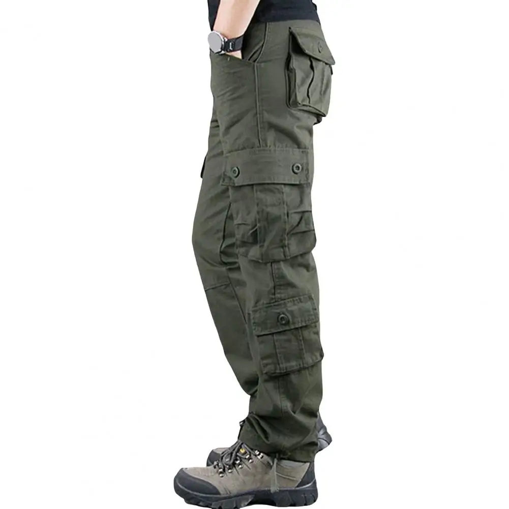 

Men Cargo Pants Multi Pockets Solid Color Loose Plus Size Daily Wear Streetwear Long Work Trousers Outdoor Training Pants