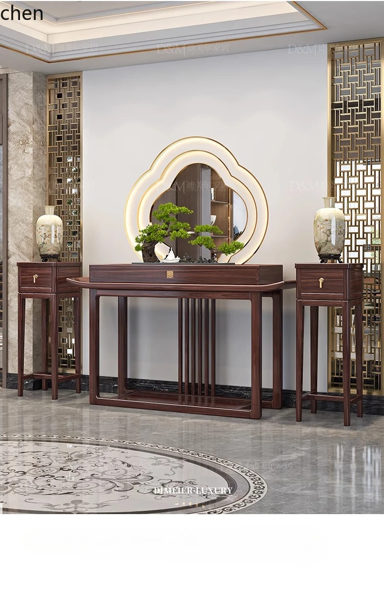 HT Ebony Solid Wood Entrance Table New Chinese-style mid-hall offering table Shrine Entry Light Luxury Entrance Platform