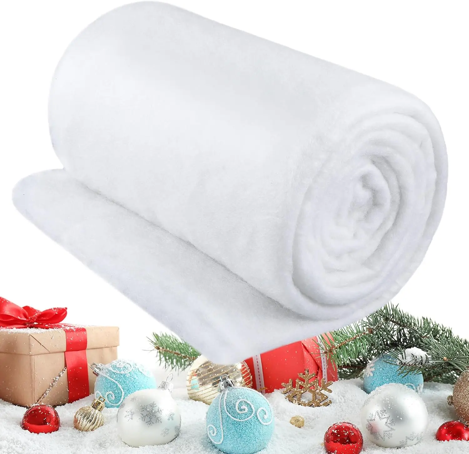 8 x 20ft 2 Pack Large Snow Blanket Roll for Christmas Decor | Artificial Fake Snow, Snow Blanket for Christmas Village, White Wi