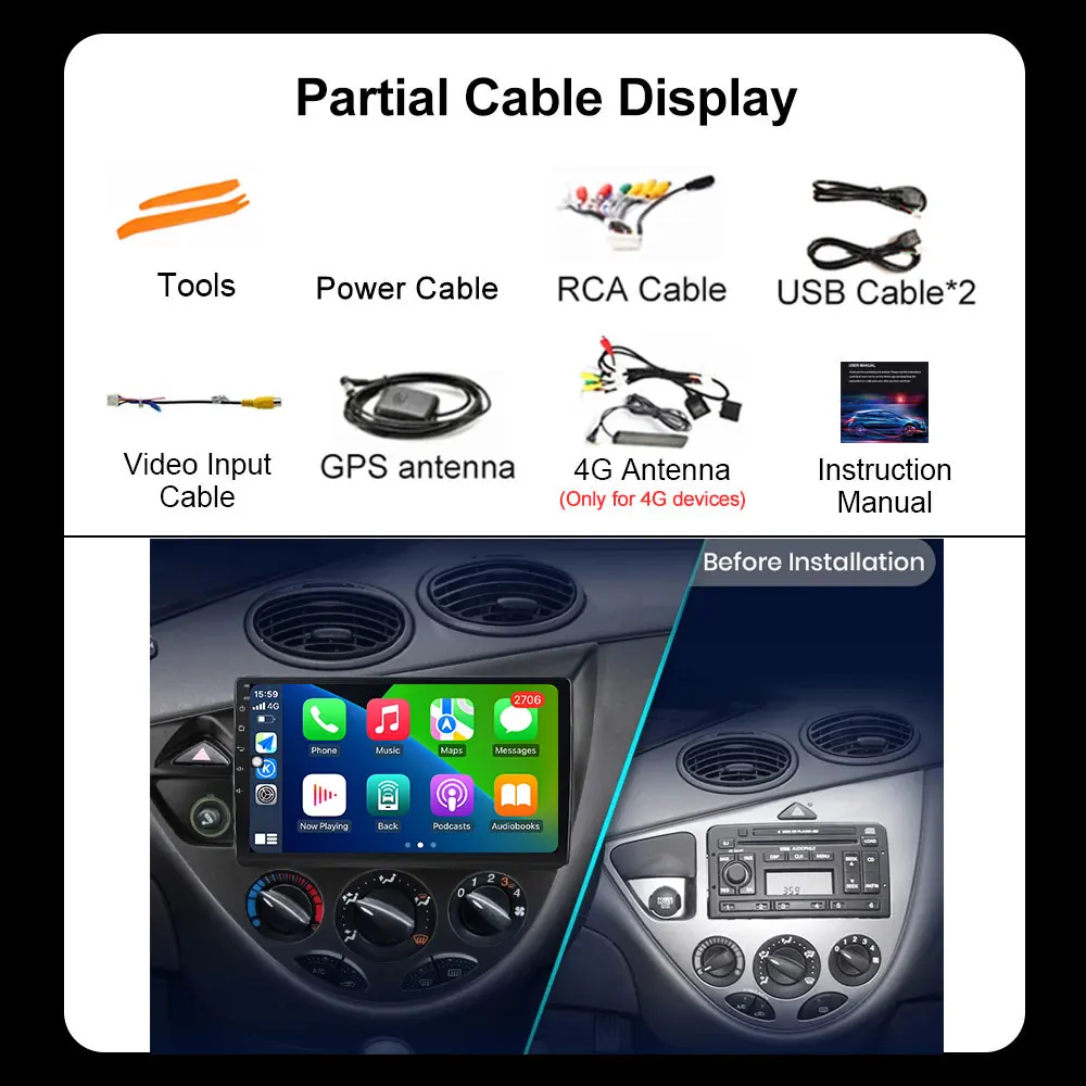 Car Radio Android 16 Stereo For Ford Fiesta 1995 - 2001 Focus MK1 1998 - 2004 Car Multimedia Player Wireless Carplay Tools Fan