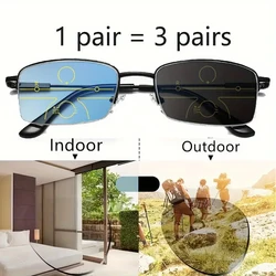 Multifocal Photochromic Progressive Reading Glasses Men Anti-Reflective Half-Frame Eyeglasses High Quality Near Far Sight Glass