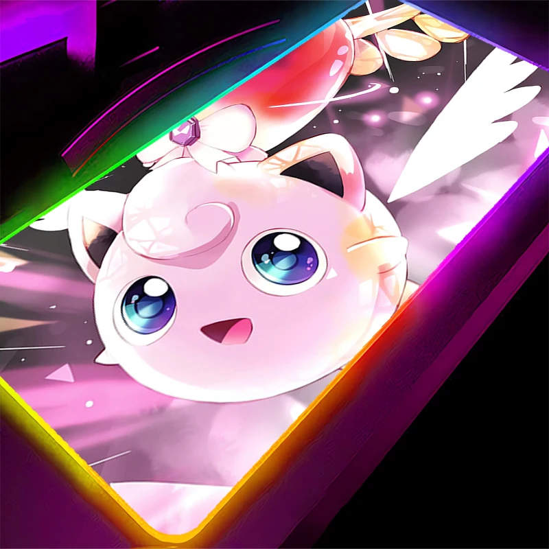 

Коврик для мыши Kawaii RGB с подсветкой, игровой коврик для клавиатуры ПК, ноутбука, компьютера, скоростной светодиодный коврик для стола, игровой коврик для мыши Pokemon Jigglypuff, аксессуары
