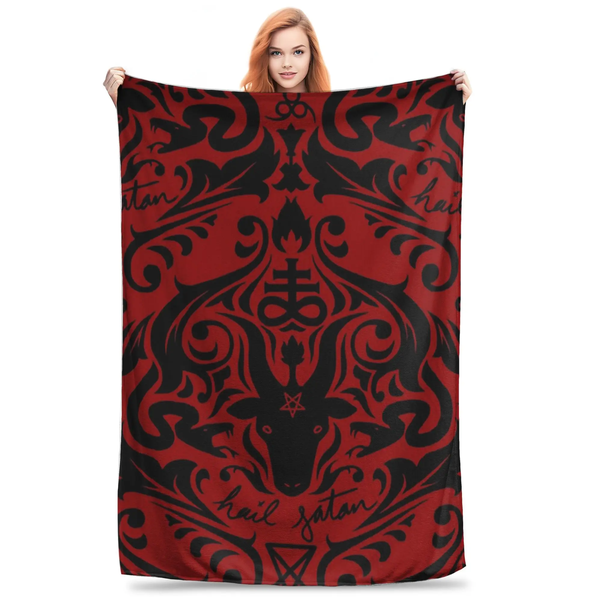 Damask - Hail Satan (Black and Red default) Blanket Soft Warm Flannel Throw Blanket Bedding for Bed Living room Picnic Home Sofa