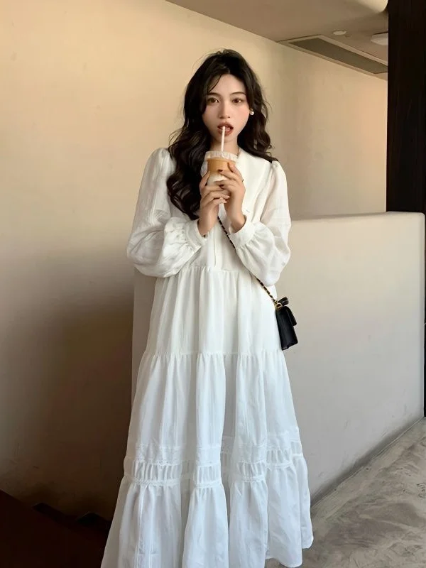 

plus Size Women's Long Sve A-Line Dr Spring Autumn New Sle Waist Cinching Slimming Patchwork Maxi Dr Commute Sle