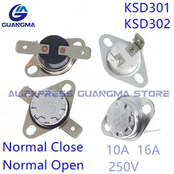 1PCS KSD301 KSD302 10A 16A 250V Ceramic Normal Closed Open Temperature Switch Thermal Control 40C 50C 70C 80C 90C 100C 130C 140C