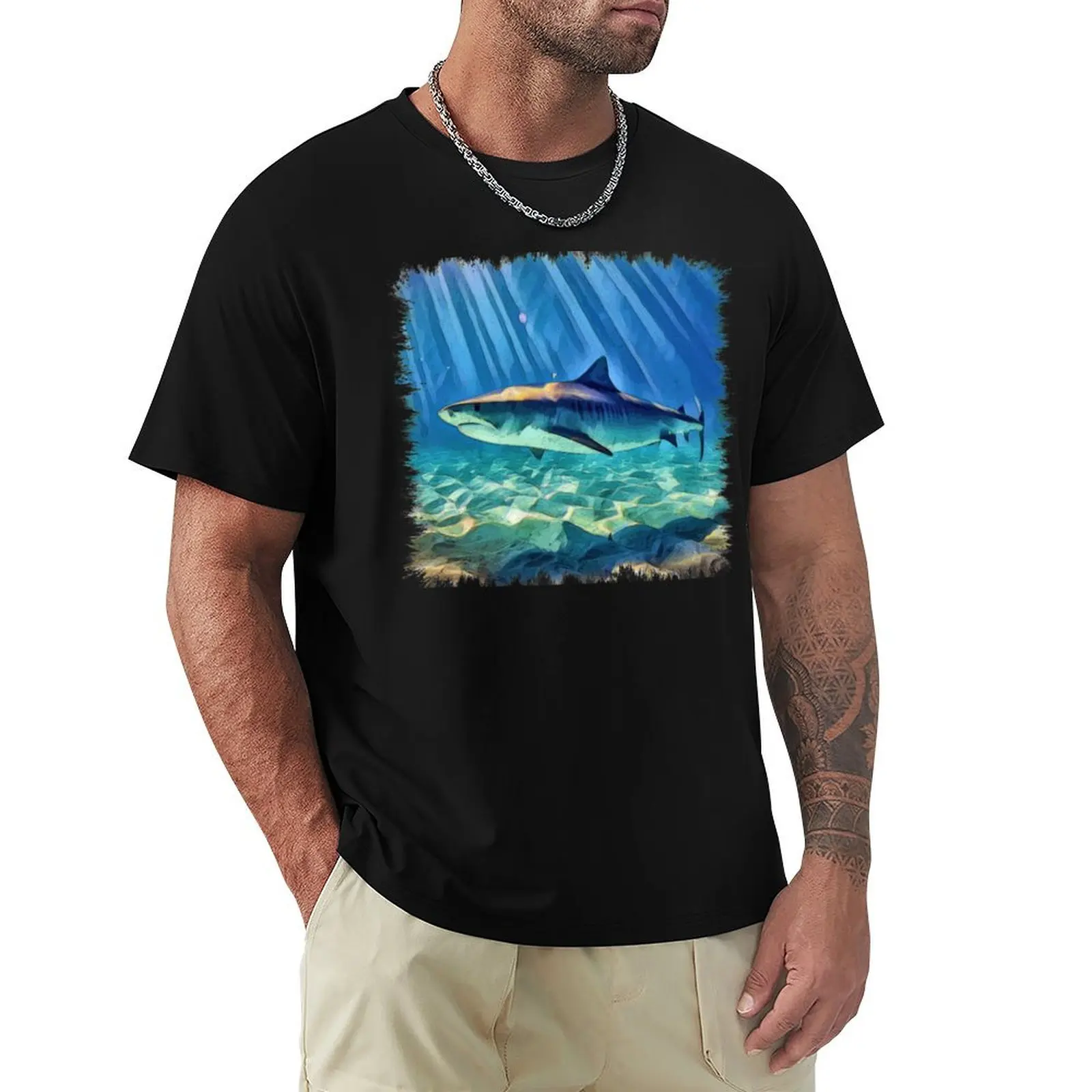 

Tiger Shark T-Shirt boys whites Funny t-shirt heavyweights Men's cotton t-shirt