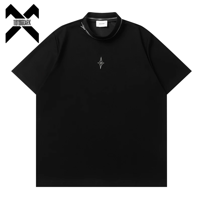

Summer High-necked T-Shirt Mens Functional Techwear Short Sleeved T-shirt Streetwear Tshirt Black Tees Tops