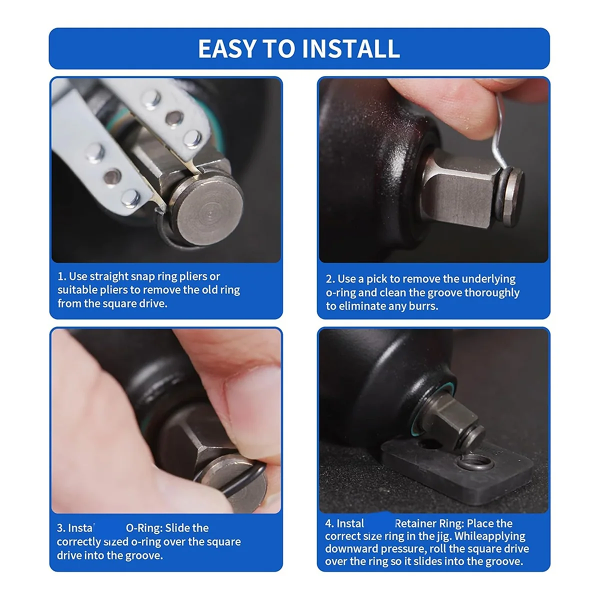 BOFO 1/2inch and 3/8inch Impact Retaining Ring Clip with O-Ring for Milwaukee Electric or Pneumatic Impact Wrenches