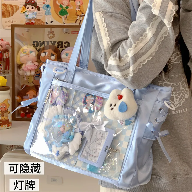 College girl crossbody bag, large-capacity transparent shoulder bag, large-capacity lace ita bag for dolls