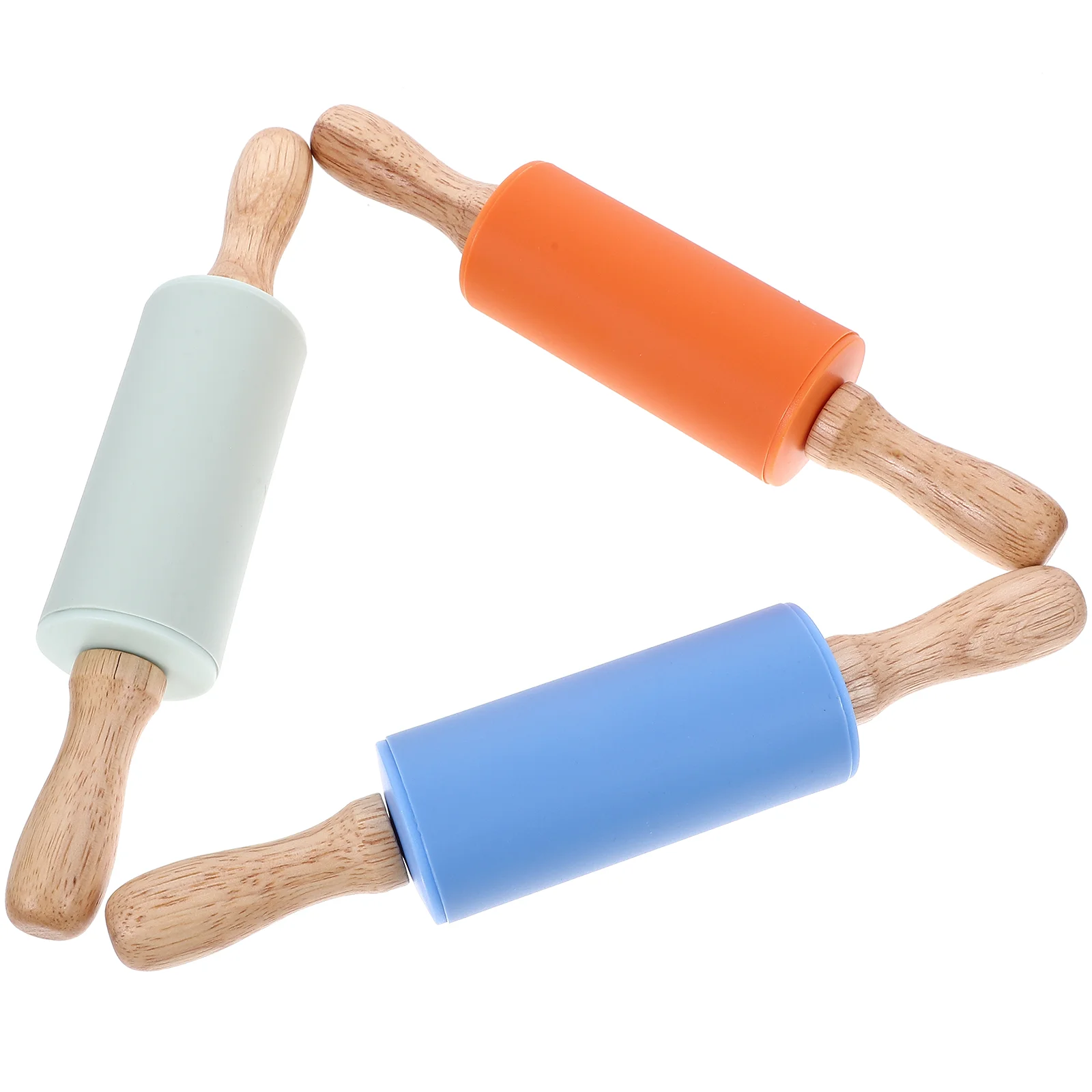 

3 Pcs Non-stick Rolling Pin Silicone Rollers Children Baking Dough for Kids Toys Wooden Handle