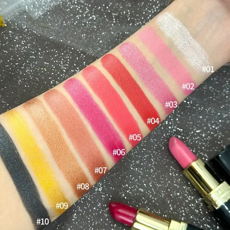 10色展開 コーラルカラー ダイヤモンドグリッターリップスティック パール光沢リップグロス 防水 グリッター 長持ち シャイニーリップグロス メイクアップ