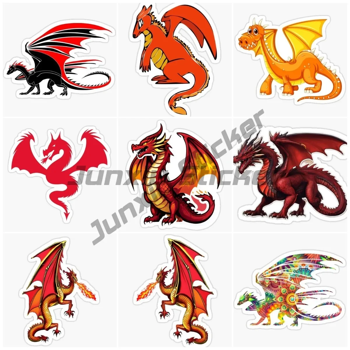 

Cartoon Cool Fire Wings Dragon Varied Stickers Pack for Kids Travel Luggage Notebook Laptop Decoration Graffiti Decals