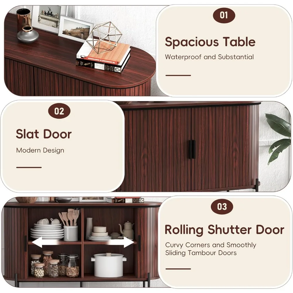 47 Credenza Buffet con portaoggetti, anta scorrevole e ripiano regolabile, anta scorrevole e ripiano regolabile, moderno Mid-Century