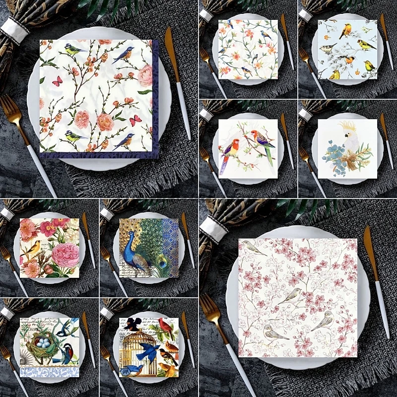 20/8Pcs Mix Bag Napkins Paper Butterfly Floral Birds Decoupage Napkin Paper Tissue for Xmas Wedding Decor Party Table Supplies