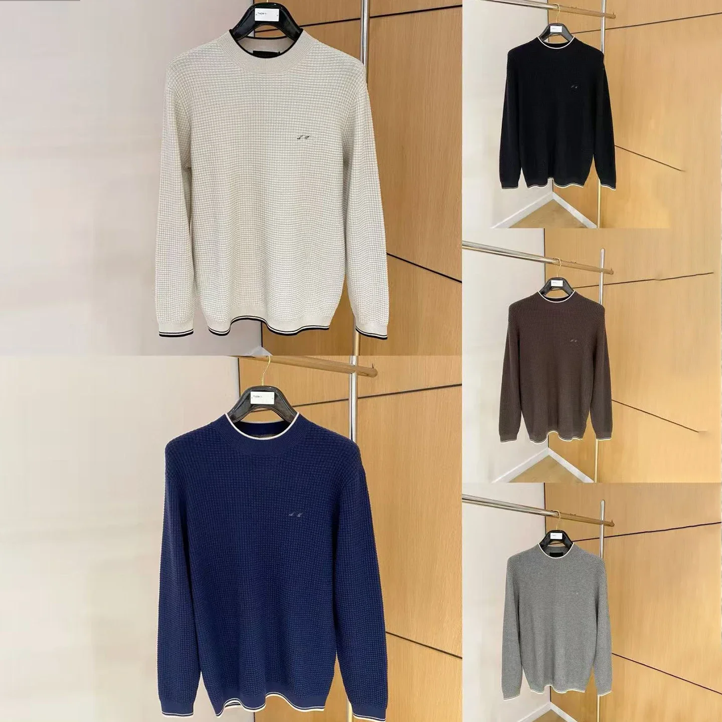 

LP Letter Embroidery Simple Crew Neck Long Sleeve Men's Knitted T-Shirt