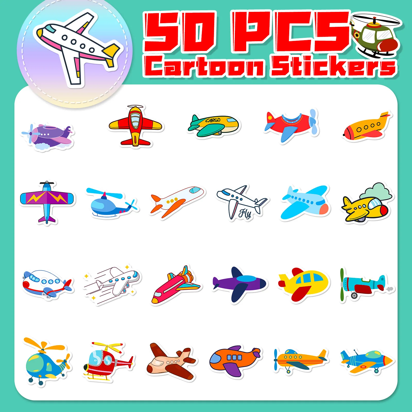 10/25/50pcs Mixed Cartoon Airplanes Plane Stickers for DIY Kids Toy Scrapbooking Stationery Water Bottle Phone Laptop