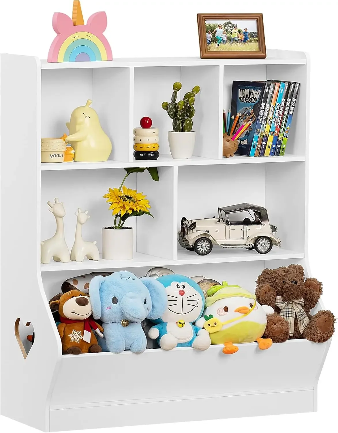 Kids Toy Storage Organizer, 3 Tier Children Bookcase and Bookshelf, Toddler 6 Cubby Toy Storage Cabinet, Toy Shelf for P