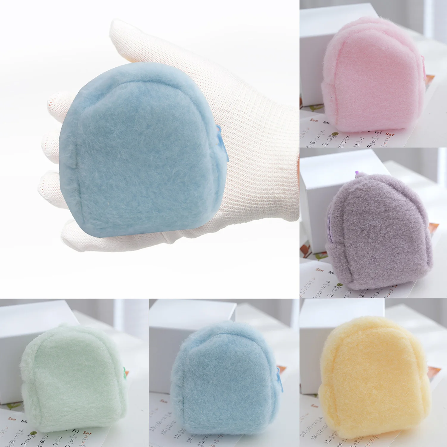 1 PC Portable Cartoon Plush Coin Purse Candy Color Backpack Plush Purse Accessories Schoolbag Mini Plush Coin Bag