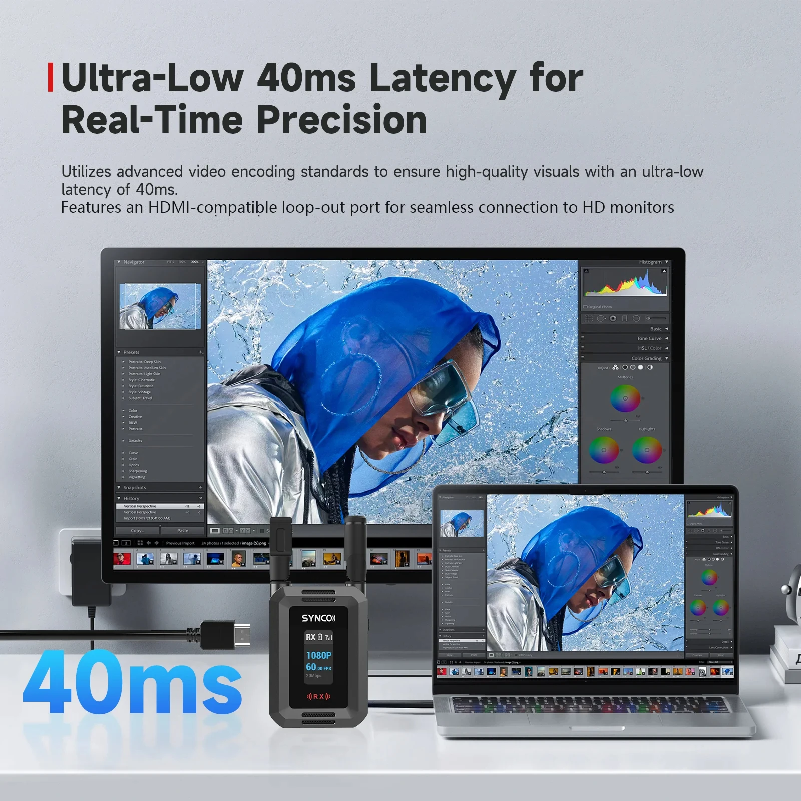 Synco Xvison HD Video Nirkabel TX & RX 1080P60 UVC Streaming, Latensi Rendah 80ms, Nol Kebisingan untuk Kamera/Smartphone/PC Live Streaming