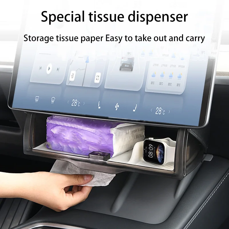 For Tesla Model 3 Y Highland Juniper 2021-2025 Hidden Screen Storage Magnetic Opening And Closing Hidden Large Space Storage Box view 6