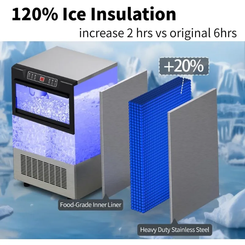 100lbs Ice Maker Machine Commercial Under Counter Ice Maker, ETL & DOE Certificated Commercial Large Ice Makers Freesta