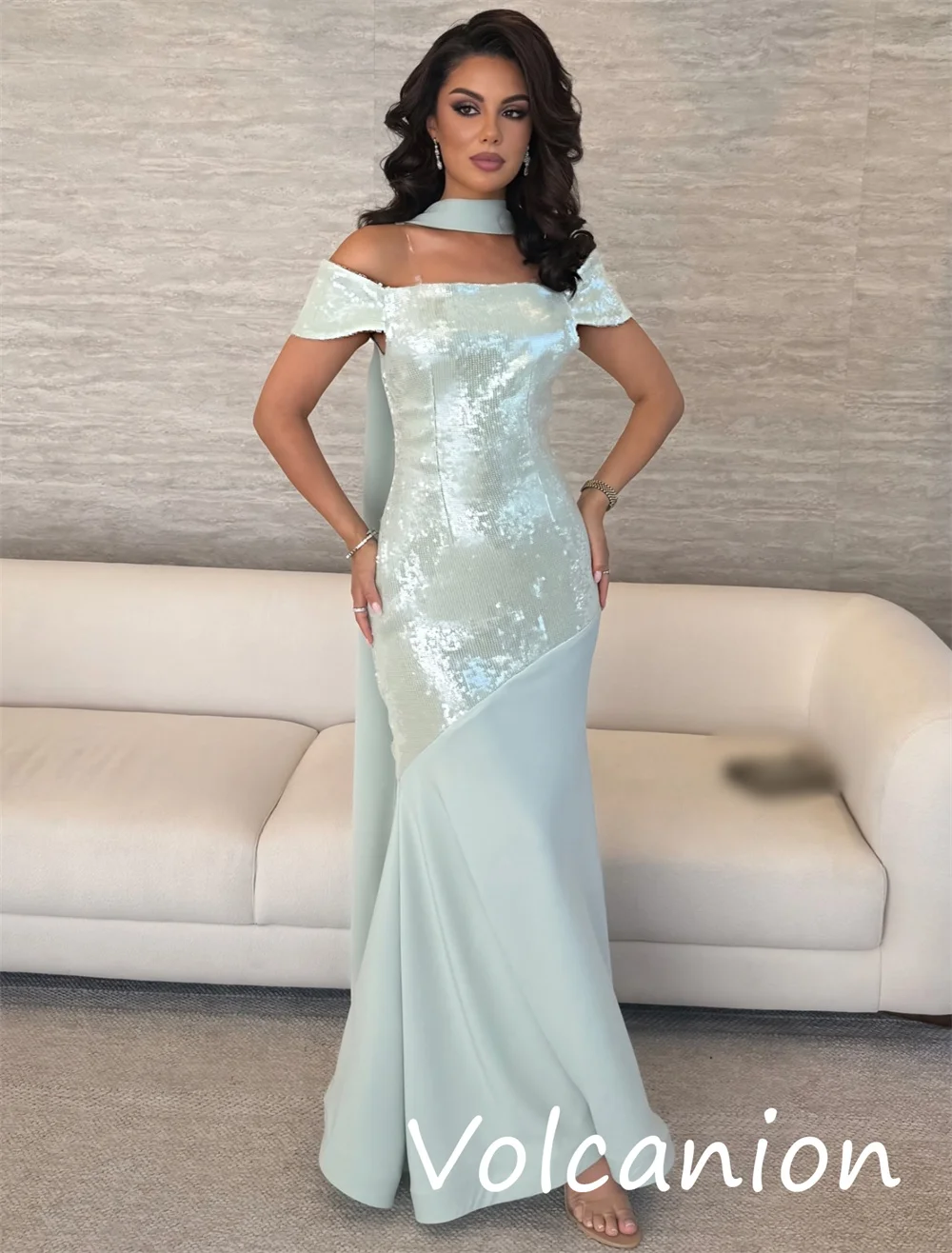 Customized Classic Exquisite Jersey Sequined Pleat Trumpet Off-the-shoulder Long Dresses Bespoke Occasion Retro
