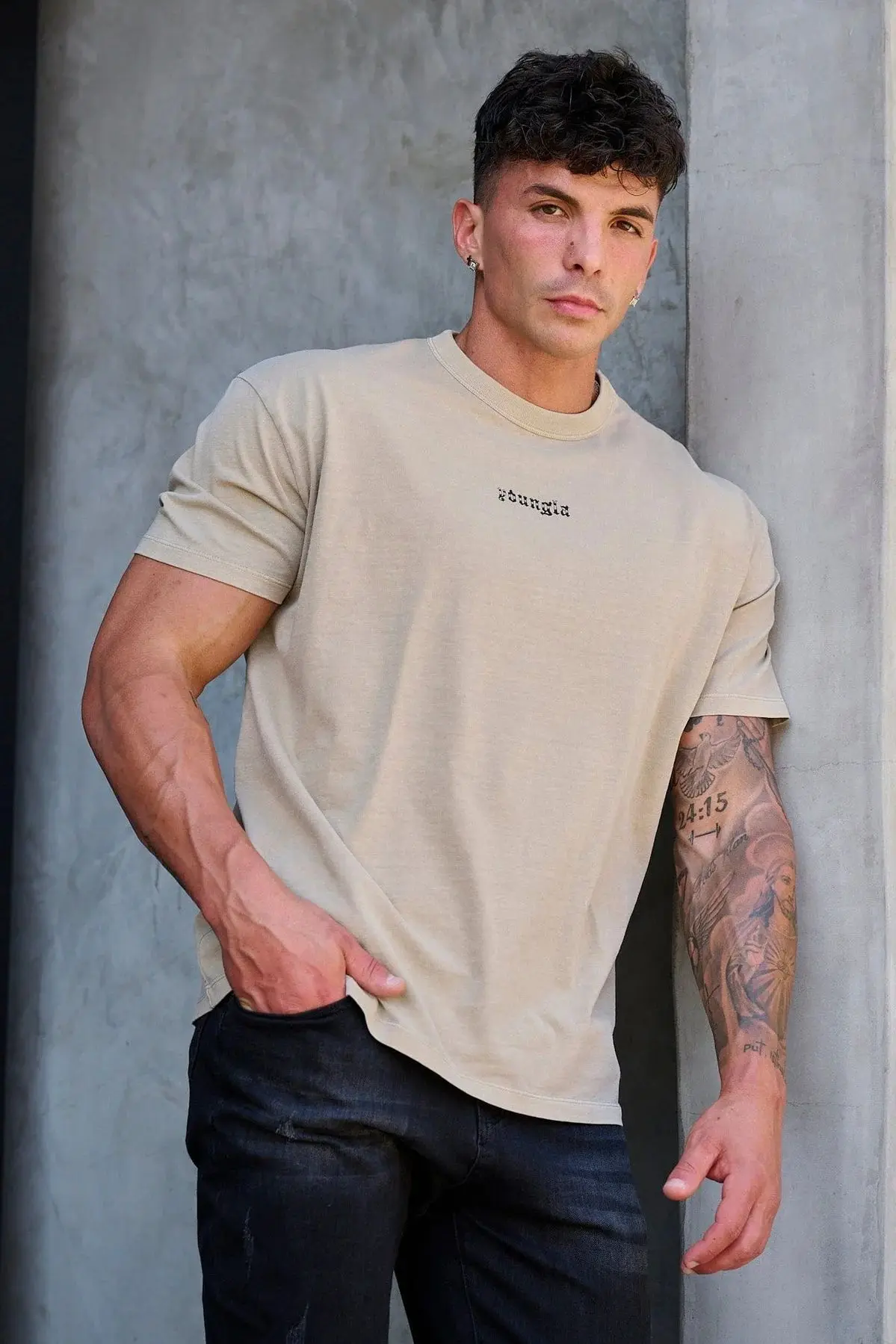 Men\'s oversized t-shirt muscle sports fitness cotton crew neck short sleeve gym running basketball training wear casual top