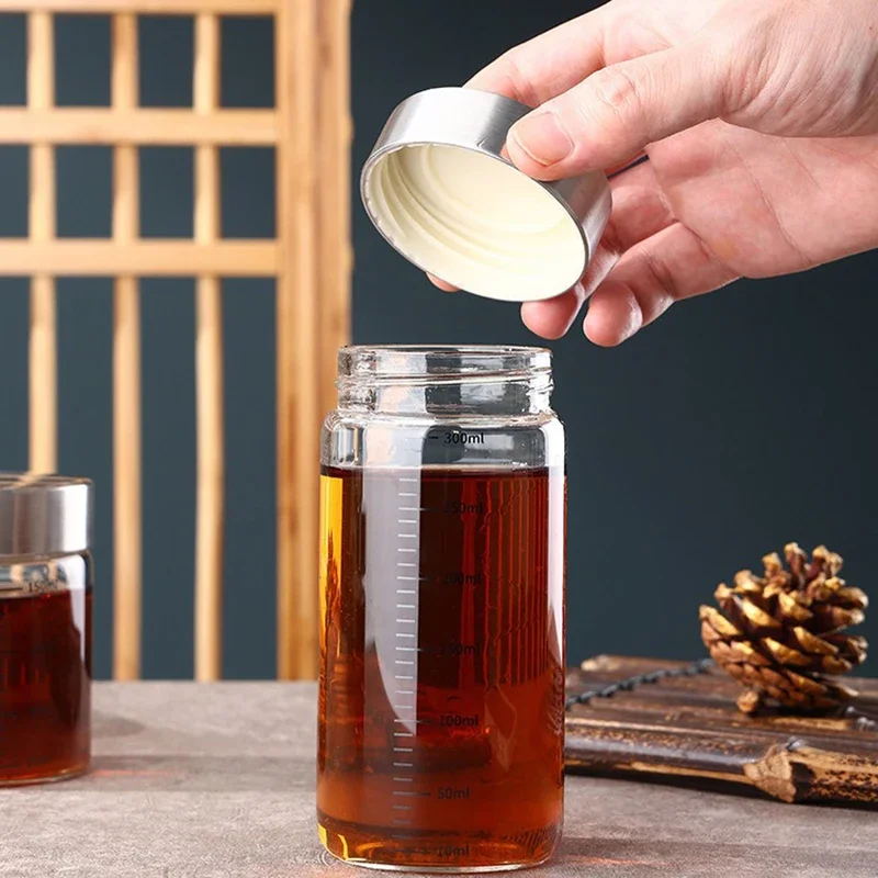 1Pcs High Borosilicate Glass Bottle Leak-proof Bottle Brewing Wine Bottle with Scale Coffee Cup Household Travel Fluid Container