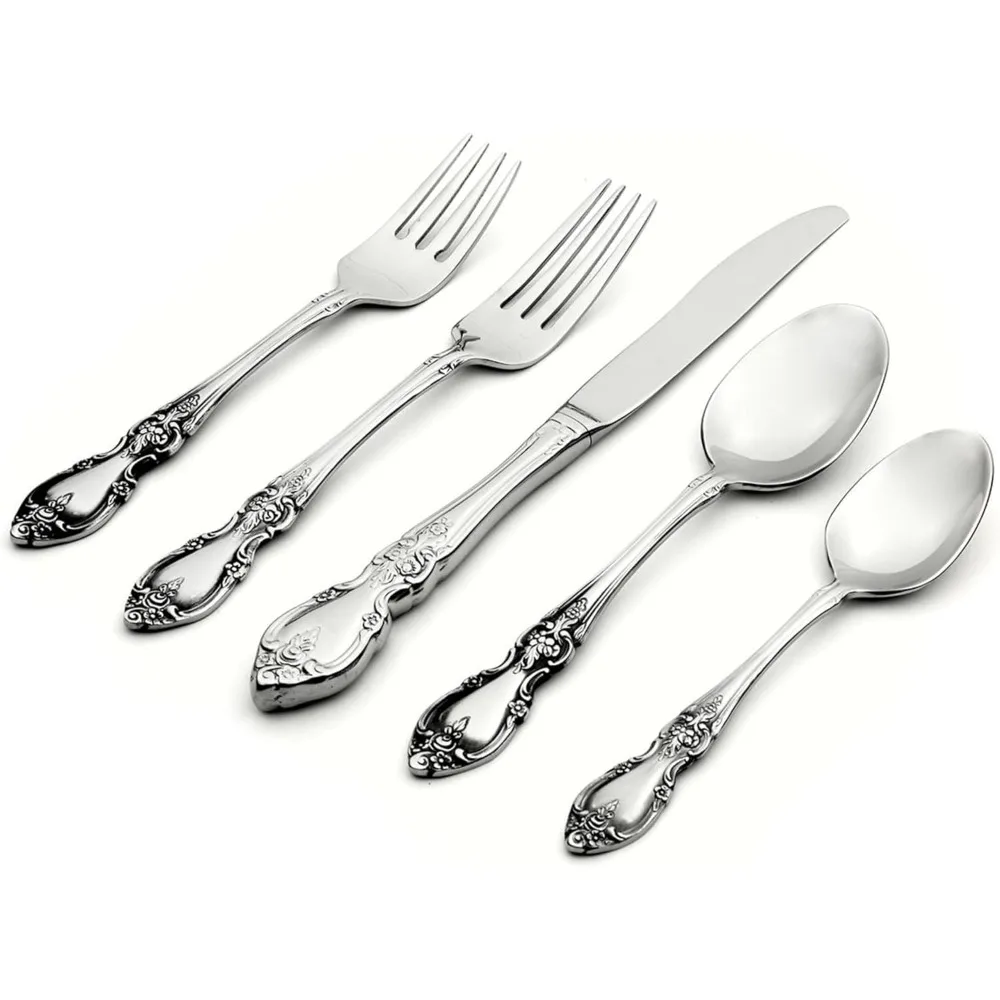 

Louisiana 45 Piece Fine Flatware Set 18/10 Stainless Steel, Service for 8, Silver