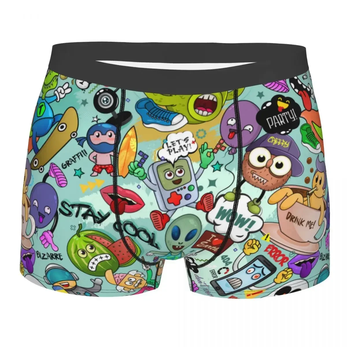 Custom Male Fashion Bizarre Cartoon Characters Alien Graffiti Underwear Boxer Briefs Men Stretch Shorts Panties Underpants