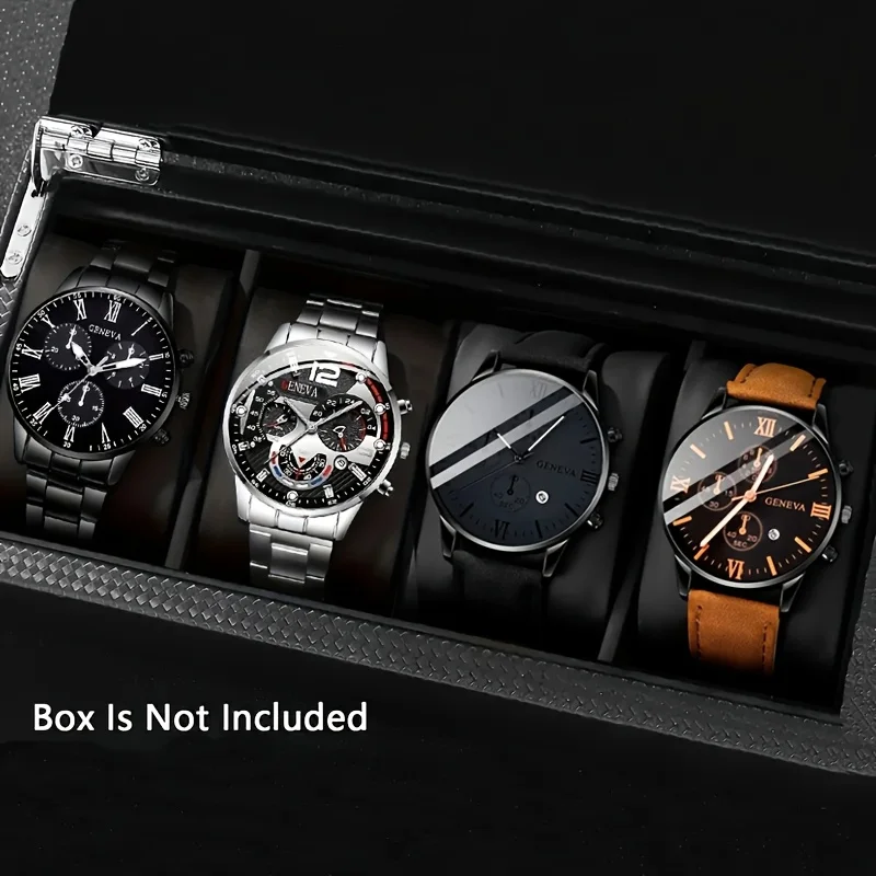 

4pcs Fashion Men's Quartz Watch Set Decorative Three-eye Dial Men Business Watches Relogio Masculino（Without Box）