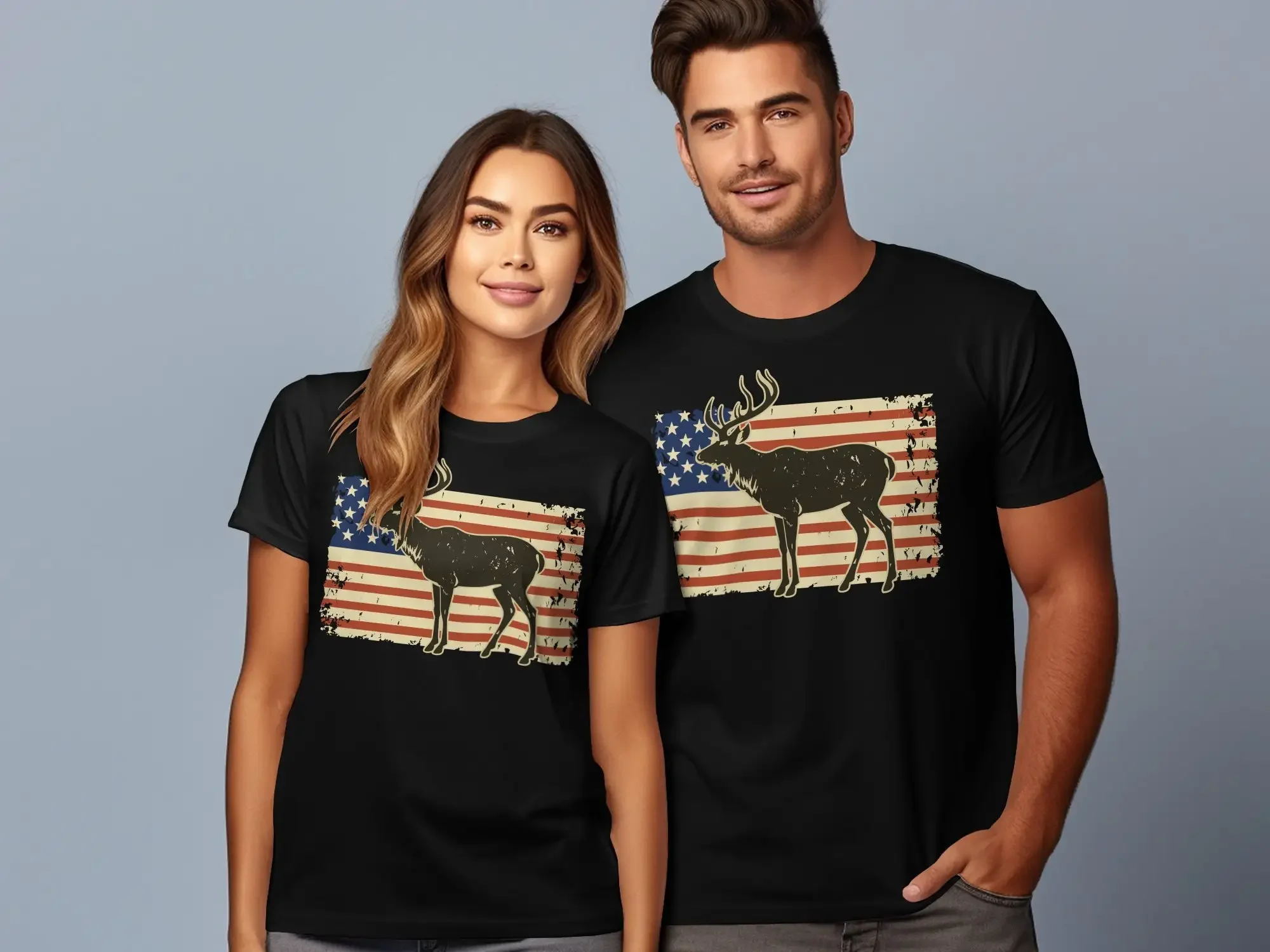 

Футболка с патриотическим оленем, американский флаг, охота, США, дикая природа, деревенский дизайн, одежда в винтажном стиле