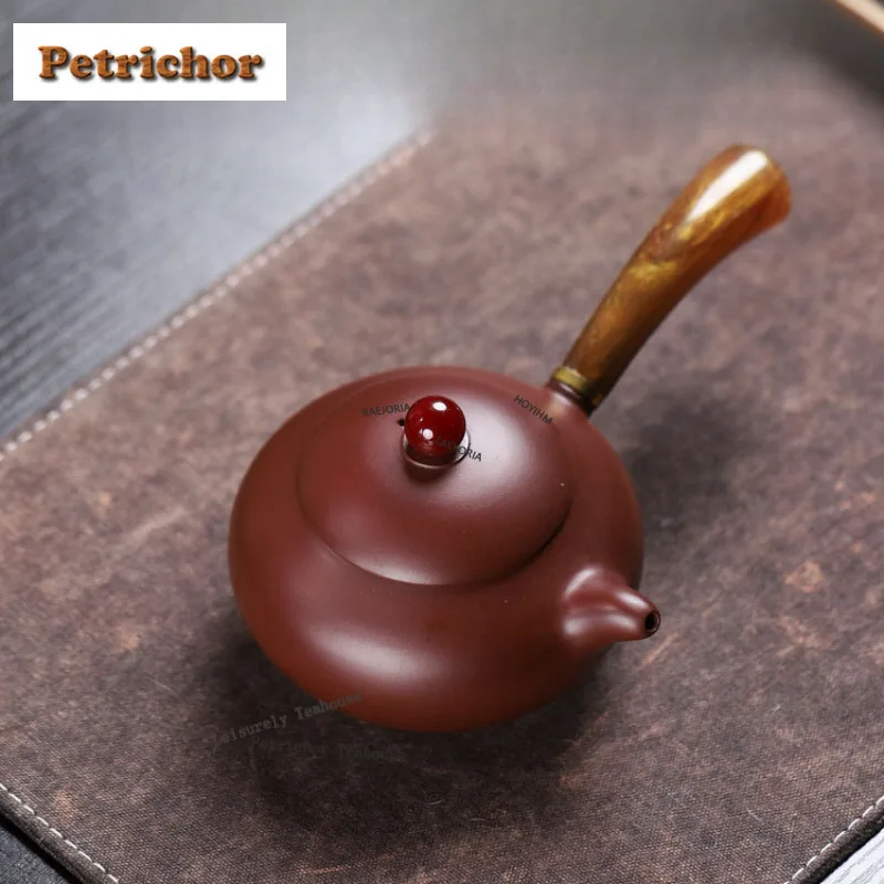 

200ml Antique Yixing Purple Clay Teapots Handmade Side Handle Pot Raw Ore Dahongpao/purple Mud Kettle Chinese Zisha Tea Set Gift