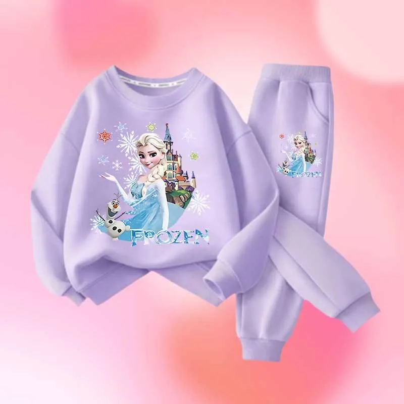 Conjunto de ropa para niñas pequeñas, sudaderas con estampado de princesa Elsa de Disney y pantalones largos, traje de chándal de 2 piezas, primavera y otoño