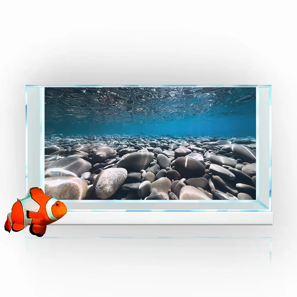 Aquarium Background Sticker, River Bottom Stone HD Printing Wallpaper Fish Tank Backdrop Decorations PVC Landscape Poster
