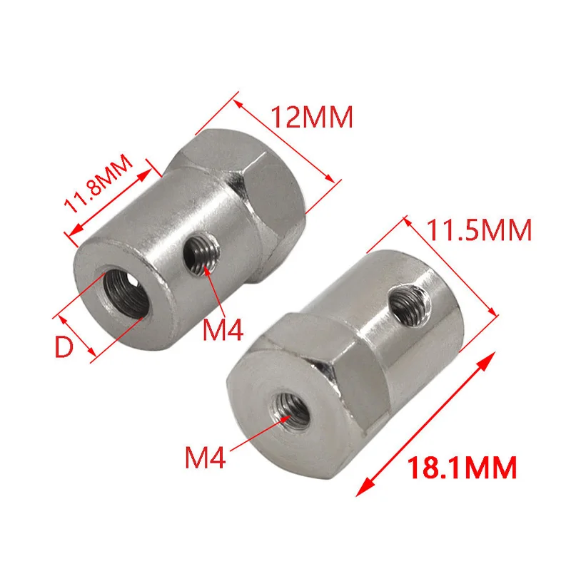Electroplated Iron Hex Wheel Shaft Coupler 2-8mm | Motor Connector Adapter for RC Car Model DIY Parts