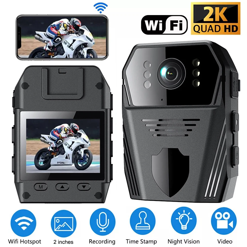 WiFi Body Worn Camera 2K 1080P HD Waterproof Motion Detection Mini Wearable Pocket Video Recorder with Back Clip