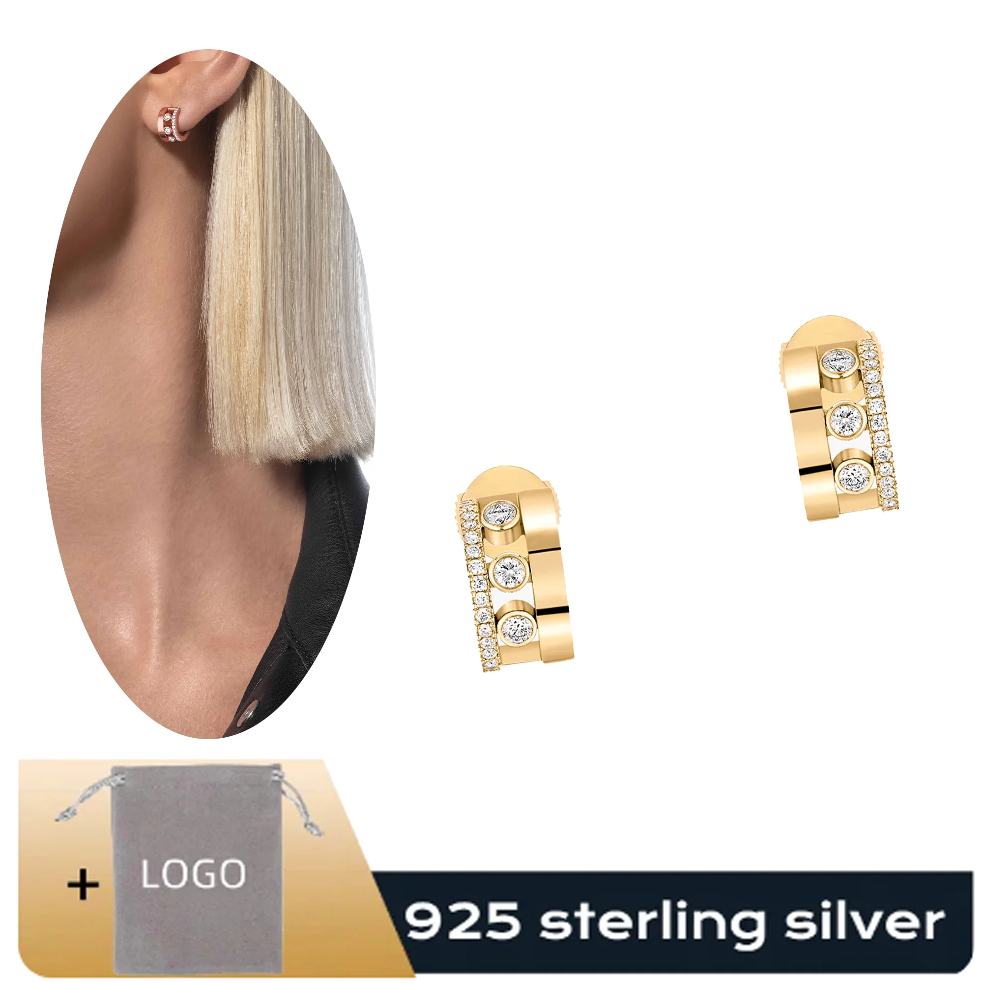 

Luxurious and high-end Messik pure silver s925 elegant MOVE ROMANE series diamond studded circle earrings