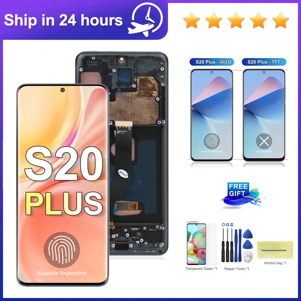 OLED / TFT For Samsung S20 Plus G985 G986 LCD Display Touch Screen Digitizer with Frame Replacement For Samsumg S20+