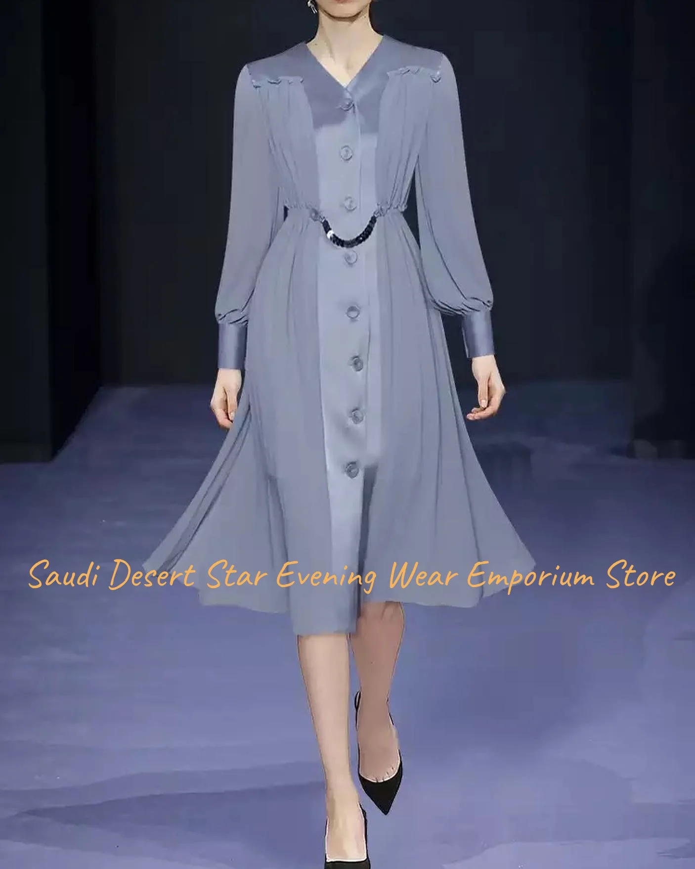 Customized  Customized Formal Jersey Ruffles Buttons Evening Dresses Delicate Long Sleeves Celebrity Gowns Custom Made Cocktail