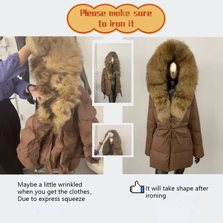 OFTBUY Goose Down Jacket with Natural Fur for Female Warm Casual Winter Puffer Coat with Fur Collar Zipper Women's Down Parkas